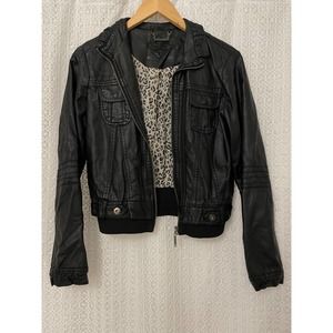 Jou Jou - Women's Black Faux Leather / Pleather / Vegan Zip Jacket - M